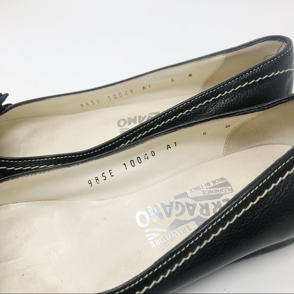 Ferragamo Black Ballet Flats Bow Stitching 6 B 6B - Picture 13 of 13